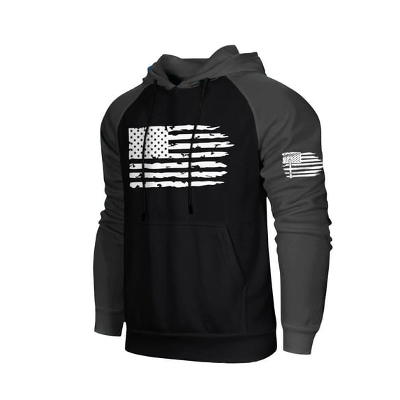 GIPQJK Mens Graphic Hoodies Usa Flag Hooded Sweatshirts Multicolor Panel Pullover Tops Casual Loose American Flag Print Patriotic Hoodies Sweatshirts with Pockets,Black M