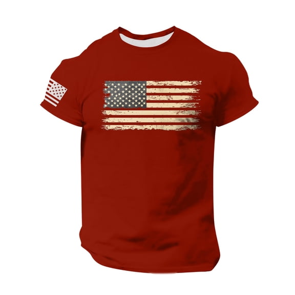 GIPQJK Mens Graphic T Shirts American Flag Tee Red White Blue Star Stripes Tops Crew Neck T-Shirts Casual Loose Usa Flag Patriotic Short Sleeve T Shirts Tops,Wine M