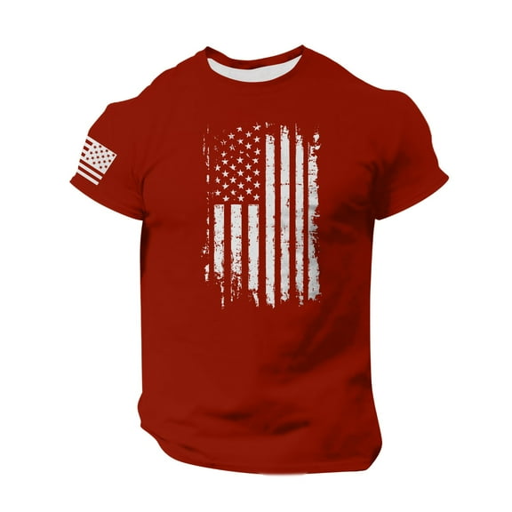GIPQJK Mens Graphic T Shirts Usa Flag Tee Red White Blue Star Stripes Tops Crew Neck T-Shirts Big and Tall American Flag Print Patriotic Short Sleeve T Shirts Tops,Wine 2XL