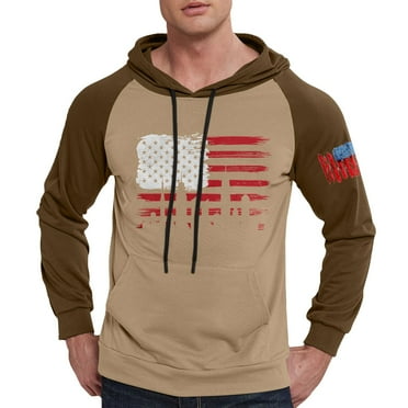 GIPQJK Mens Hoodies Plus Size Merican Flag Design Long Sleeve Hooded Sweatshirts 2024 Spring Trendy Patriotic Pullover Tops Usa Flag Hoodies Sweatshirts with Pockets,Khaki 5XL
