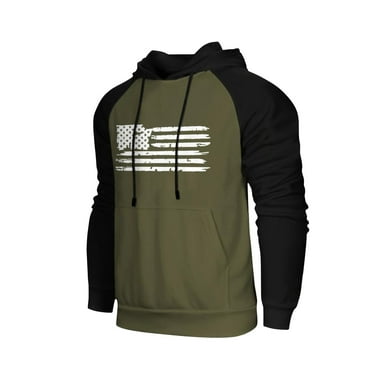 GIPQJK Mens Hoodies Pullover Plus Size Merican Flag Design Long Sleeve Hooded Sweatshirts Loose Fit Patriotic Pullover Tops Usa Flag Hoodies Sweatshirts with Pockets,Dark Green L