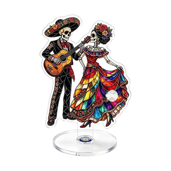 GIPQJK Mexican Day of the Dead 2D Acrylic Rotating Ornament, 360 Degree Spinning Tabletop Decor with Large Base and Shaft for Home Office Desk Display J