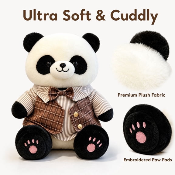 GIPQJK Panda Plush Toy with Suit and Tie, Cute Mr. Panda Stuffed Animal, Dressed Panda Doll in Vest Bow Tie, Soft Plush for Play and Decor, 9.84*11.8 In