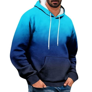 GIPQJK Plus Size Hoodie for Men Gradient Long Sleeve Hooded Sweatshirts 2024 Trendy Drawstring Oversized Hooded Sweatshirts with Pockets,Blue L