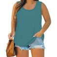 thumbnail image 1 of GIPQJK Plus Size Tank Tops for Women 2025 Trendy Crew Neck Sleeveless Tees Loose Solid Beach Blouse Fashion Sleeveless Tops Vest T-Shirt,Turquoise 3XL, 1 of 5