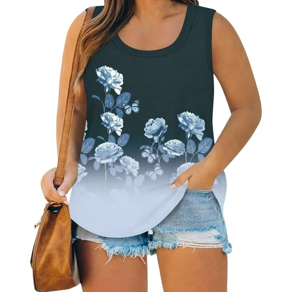 GIPQJK Plus Size Tank Tops for Women S-4x Scoop Neck Sleeveless T-Shirts Casual Soild Color Workout Tank Tops Fashion Sleeveless Tops Vest T-Shirt,Dark Blue 4XL