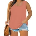 thumbnail image 1 of GIPQJK Womens Tank Tops Plus Size Summer Crew Neck Sleeveless Shirts Casual Soild Color Beach Blouse Fashion Sleeveless Tops Vest T-Shirt,Watermelon Red 2XL, 1 of 5