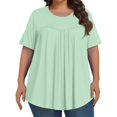 GIPQJK Plus Size Tops for Women Summer Flowy Pleated Crewneck Elbow