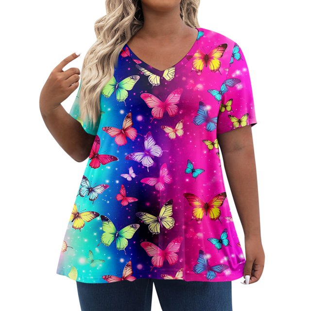 GIPQJK Plus Size Women's Tunic Tops Summer ShortSleeved VNeck Fashion
