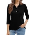 thumbnail image 1 of GIPQJK Polo Shirts for Women 3/4 Sleeve Classic Golf V Neck Tops Buttons Collared Wicking Tennis Work Casual Lightweigth Shirts,Black M, 1 of 5