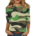 thumbnail image 1 of GIPQJK Short Shirts for Women 2024 Vacation Trendy Round Neck Going Out Sweatshirts Tops Plus Size 3/4 Sleeve Camo Print Loose Casual Tunic Clothes Green,S, 1 of 5