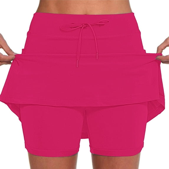 GIPQJK Active Skort for Women Athletic Stretchy Elastic Waist Lightweight Soild Color Tennis Skirt Golf Skorts Sport Workout Sports Skirts with Inner Shorts,Hot Pink 5XL