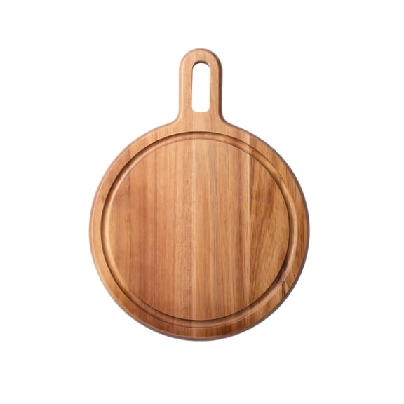GIPQJK Solid Wood Pizza Board with Handle, Round Cutting Board for Bread Snacks Cheese, Serving Platter for Outdoor Camping Kitchen, Natural Finish A