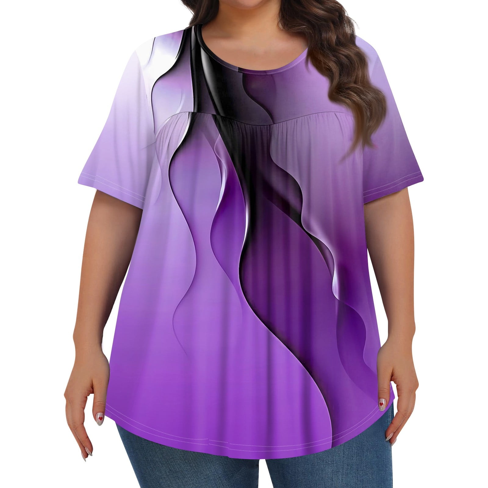 GIPQJK Summer Womens Blouses Plus Size 4x5x Flowy Pleated ONeck Tunic