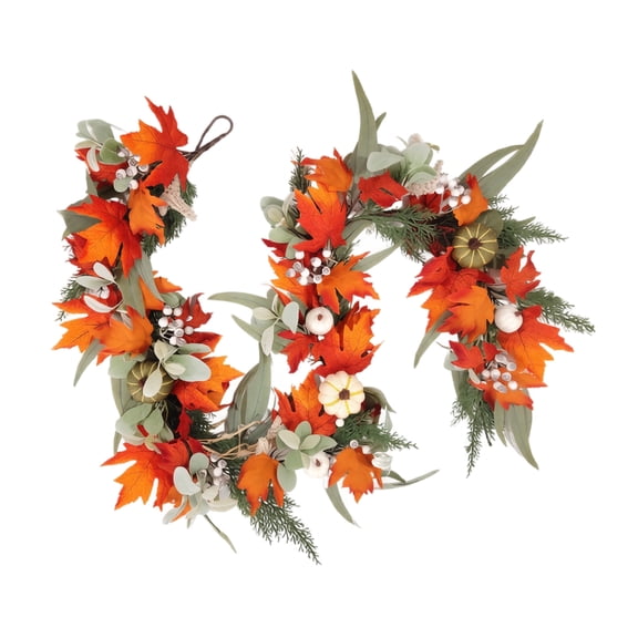 GIPQJK Summerween 1* Simulated Rattan Pumpkin Maple Leaf Bunny Ear Garland Wire Vine for Thanksgiving Fireplace Staircase Front Door Autumn Decor Multicolor