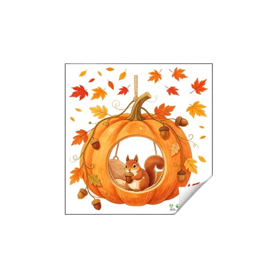 GIPQJK Summerween Creative Maple Leaf Squirrel Pumpkin Wall Decal, Cartoon Autumn Hanging Decoration for Bedroom TV Background Home Decor, 1 set of stickers a