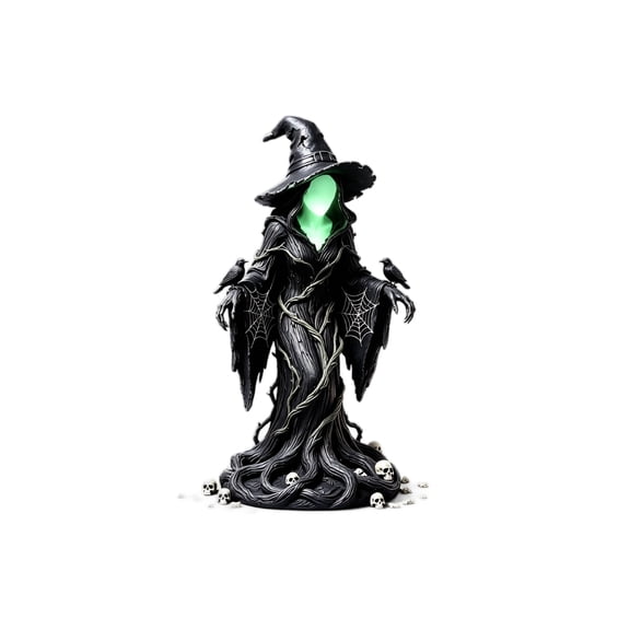 GIPQJK Summerween Halloween Fluorescent Witch Resin Figurine, Glowing Green Face Dark Magic Statue for Outdoor Yard Garden Decor, Desktop Ornament Multicolor
