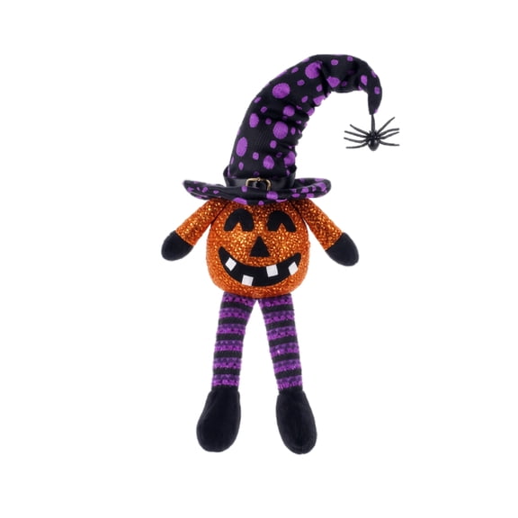 GIPQJK Summerween Halloween Pumpkin Smiling Face Doll with LED Light, Purple Witch Hat Plush Decoration for Indoor Home Party Purple