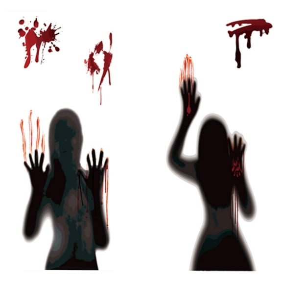 GIPQJK Summerween Halloween Static Cling Window Decals Scary Bloody Handprints Terrifying Female Ghost Silhouette Party Decorations for Glass 1