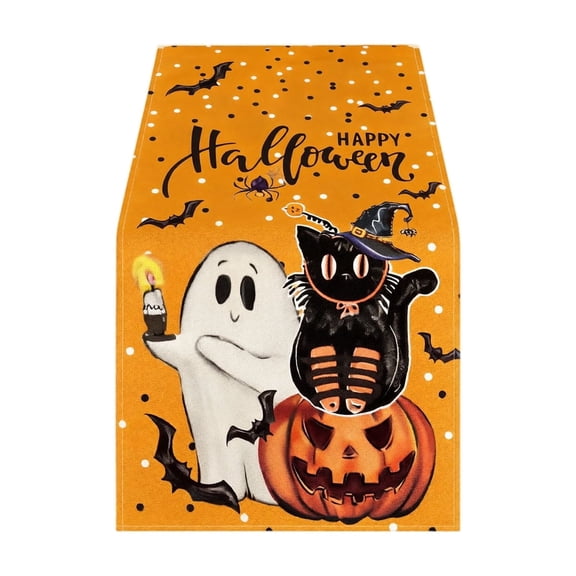 GIPQJK Summerween Halloween Table Runner Scary Pumpkin Pattern Heat Resistant Non Slip Linen Table Decor Festive Fall Party Supplies for Dining Table D
