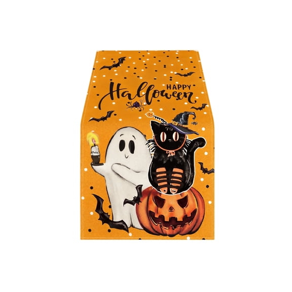 GIPQJK Summerween Halloween Table Runner Scary Pumpkin Pattern Heat Resistant Non Slip Linen Table Decor Festive Fall Party Supplies for Dining Table D