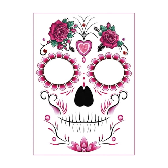 GIPQJK Summerween Halloween Temporary Face Stickers for Parties, Waterproof Facial Tattoo Stickers with Sugar Skull Design, Fun Costume Accessory for Adults and Kids,Party Decorations A