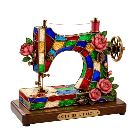 GIPQJK Summerween Resin Sewing Machine Ornament, Vintage Colorful Statue with Roses, Handcrafted Garden Decor for Home Tabletop Shelf Display Multicolor