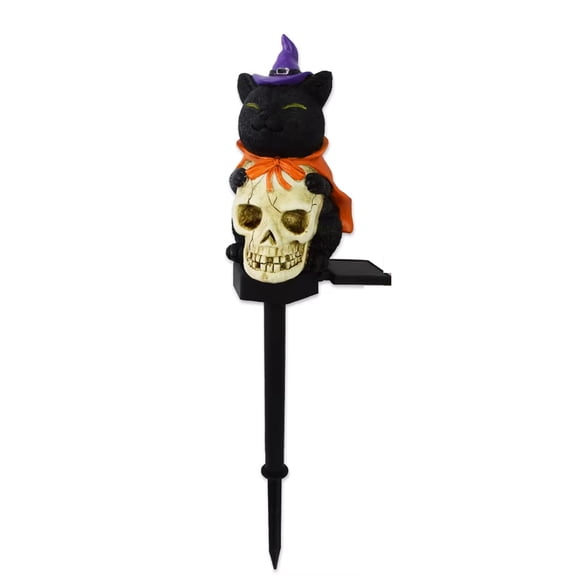 GIPQJK Summerween Solar Ground Plug Light, Resin Skull Cat Stake Lamp for Outdoor Garden Yard Decoration, Waterproof Landscape Pathway Lighting a