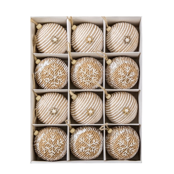 GIPQJK Summerween Vintage Hemp Rope Woven Christmas Tree Ornaments Hanging Ball Decor Set for Holiday Party Home Outdoor Indoor Decoration Gift Box 1pc Pendant with 12pc Balls Polyester Material A