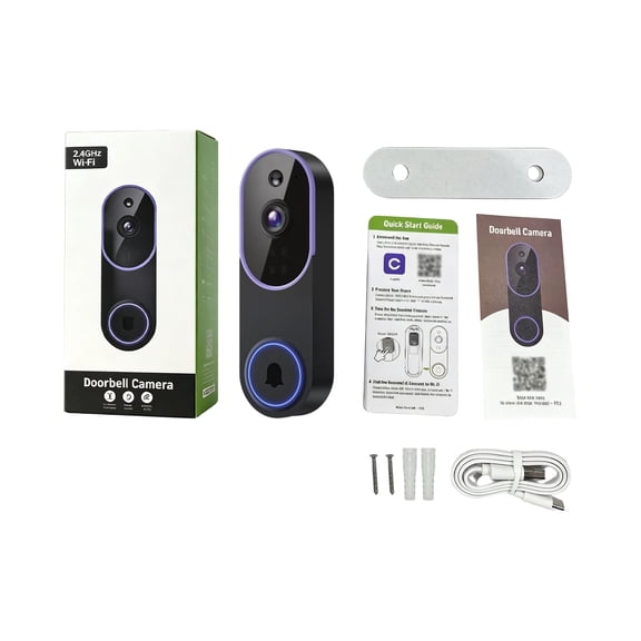 GIPQJK Summerween Wireless Video Doorbell with Two-Way Audio, Smart Home Security Camera for Indoor Outdoor Monitoring, Visual Intercom with Charging Cable & Mounting Kit, Purple A