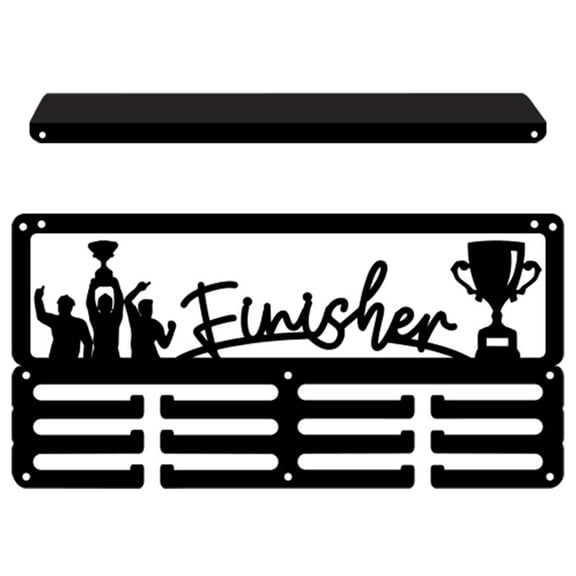 GIPQJK Summerween Wrought Iron Wall Mounted Medal Rack Holder with Hooks for Displaying Awards Decor Finisher Trophy Shelf Black