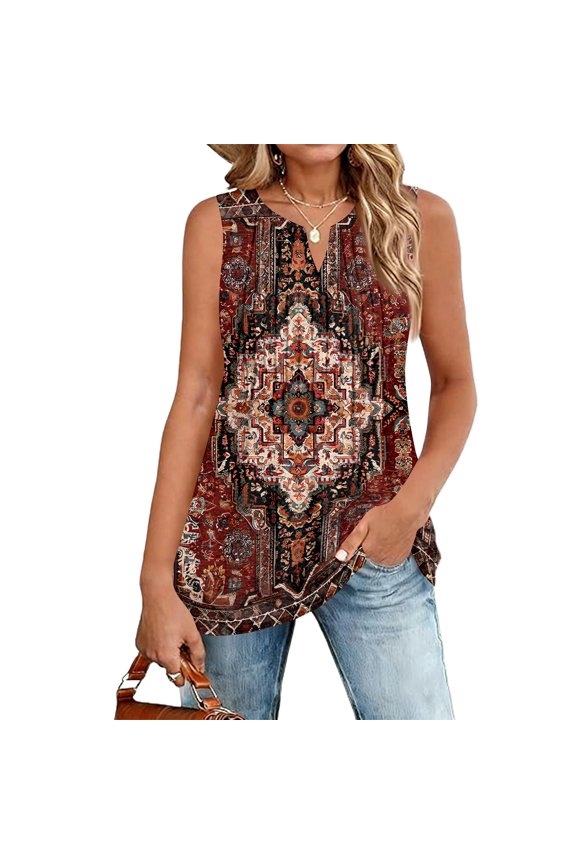 Tank Tops for Women Sleeveless Loose Fit Ruched Casual Tanks V Neck Beach Vacation Fashion Vintage Floral Shirts Blouse,Light Brown S