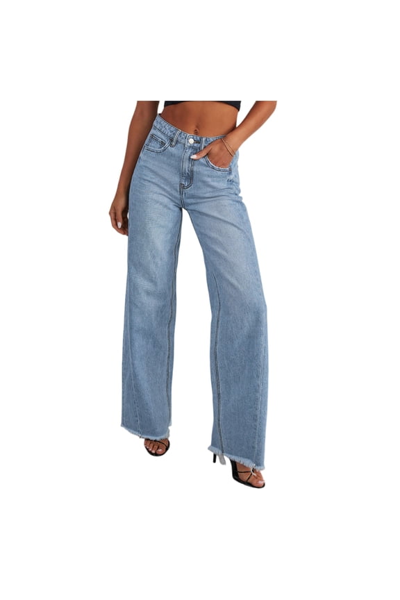 Women Baggy Jeans Straight Leg Mid Waist Vintage Y2k Denim Pants Casual Trendy Boyfriend Stretchy Jeans,Light Blue S