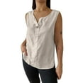 thumbnail image 1 of GIPQJK Women Button Down Tank Tops Henley V Cotton Linen Lightweight Sleeveless Shirts 2025 Trendy Soild Color Tank Tops,Beige 3XL, 1 of 5