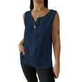 thumbnail image 1 of GIPQJK Women Button Down Tank Tops Henley V Neck Cotton Linen Lightweight Sleeveless Tops 2025 Trendy Loose Solid Tank Tops,Navy 2XL, 1 of 5