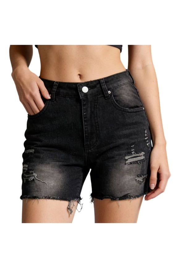 Women Jean Shorts Hight Waist Summer Ripped Stretch Skinny Hot Shorts Y2k Casual Frayed Raw Hem Beach Vacation Jean,Black 2XL