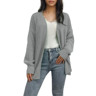 GIPQJK Women's Open Front Cardigan Color Block Long Sleeve Sweaters 2024 Fall Waffle Knit Kimono Jacket Coat with Pockets,Gray S
