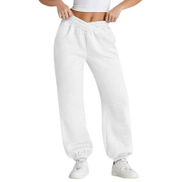GIPQJK Women's Pants High Waisted Wide Leg Flared Pants Baggy Drawstring Sweatpants Oversized Casual Joggers with Pockets,White S