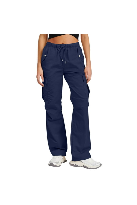 Womens Baggy Cargo Pants High Waisted Straight Leg Y2k Streetwear Hip Hop Pants Lightweight Relaxed Fit Trendy Clothes with Multi-Pockets,Blue S