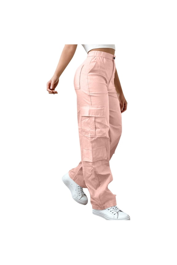 Womens Baggy Cargo Pants High Waisted Wide Leg Y2k Streetwear Hip Hop Pants Lightweight Relaxed Fit Trendy Trouser with Multi-Pockets,Pink 2XL