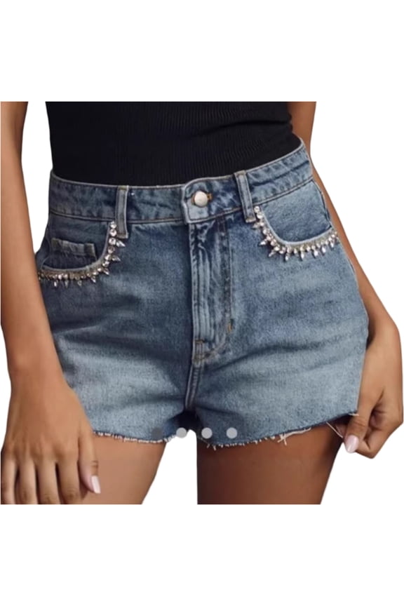 Womens Denim Shorts Hight Waist Summer Straight Leg Stretch Skinny Denim Shorts Sexy Casual Frayed Raw Hem Beach Vacation Clothes,Blue S