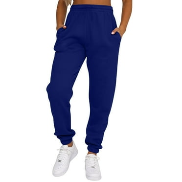 GIPQJK Womens Drawstring Pants High Waisted Wide Leg Flared Pants Baggy Trendy Sweatpants Lightweight Casual Joggers with Pockets,Royal Blue L