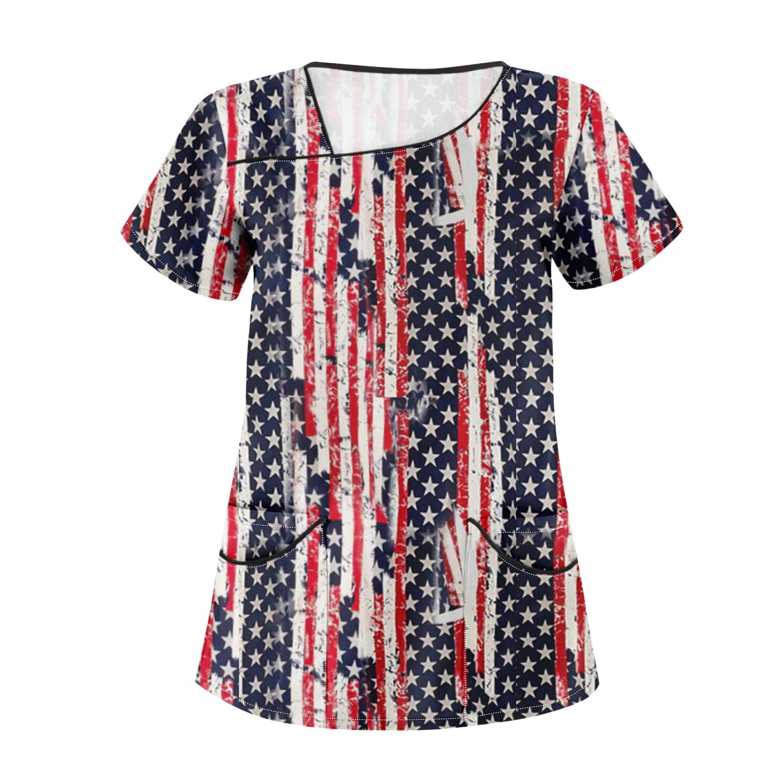 GIPQJK Womens Patriotic American Flag Stars Stripes Scrub Tops Stretch Soft Plus Size Kids