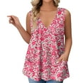 thumbnail image 1 of GIPQJK Womens Sleeveless Tank Tops 2025 Summer V Neck Sleeveless Shirt Plus Size Floral Print Tees Blouses with Pockets,Hot Pink 3XL, 1 of 5