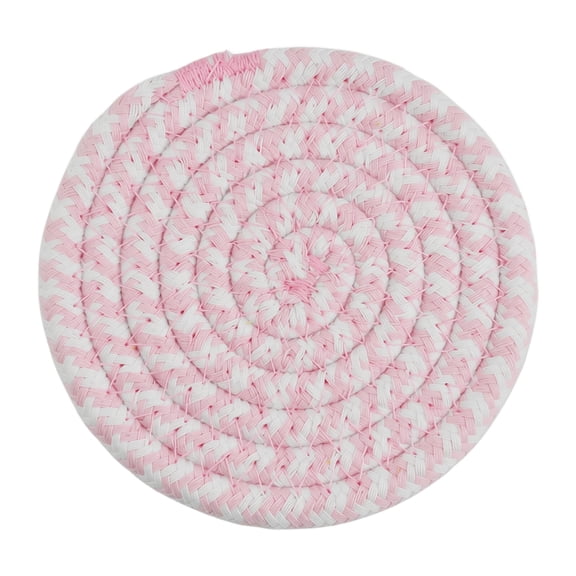 GIPQJK Woven Coaster Cotton Rope Placemat Cute Coasters Absorbent Coasters Drink Coasters for Home Kitchen Tabletop Decor 18CM Round Powder White Spliced Design