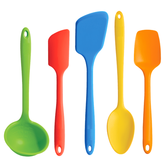GIR Get It Right 5 Piece Essentials Silicone Cooking Utensils Set Nonstick Heat Resistant Kitchen Utensils for Cooking and Baking, Rainbow