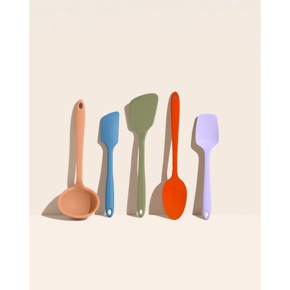 GIR Get It Right 5 Piece Ultimate Silicone Cooking Utensils Set 425°F Heat Resistant Ladle, Silicone Spatula, Flip, Spoon & Spoonula, Mediterranean