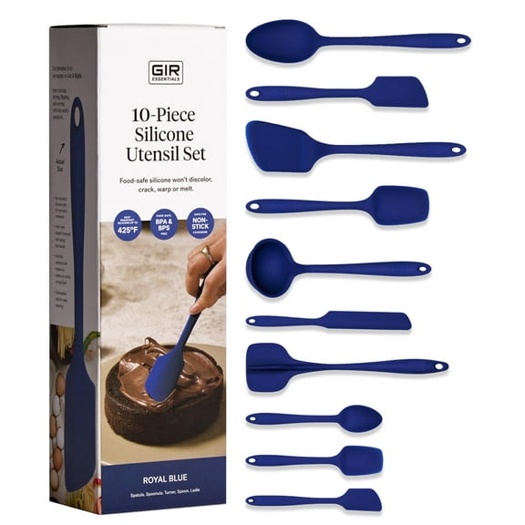 GIR: Get It Right 10-Piece Silicone Essentials Kitchen utensils set - Ladle, Spatula, Flip, Spoon & Spoonula - Non toxic cooking utensils for Nonstick Cookware, Cooking and Baking - Royal Blue Y101