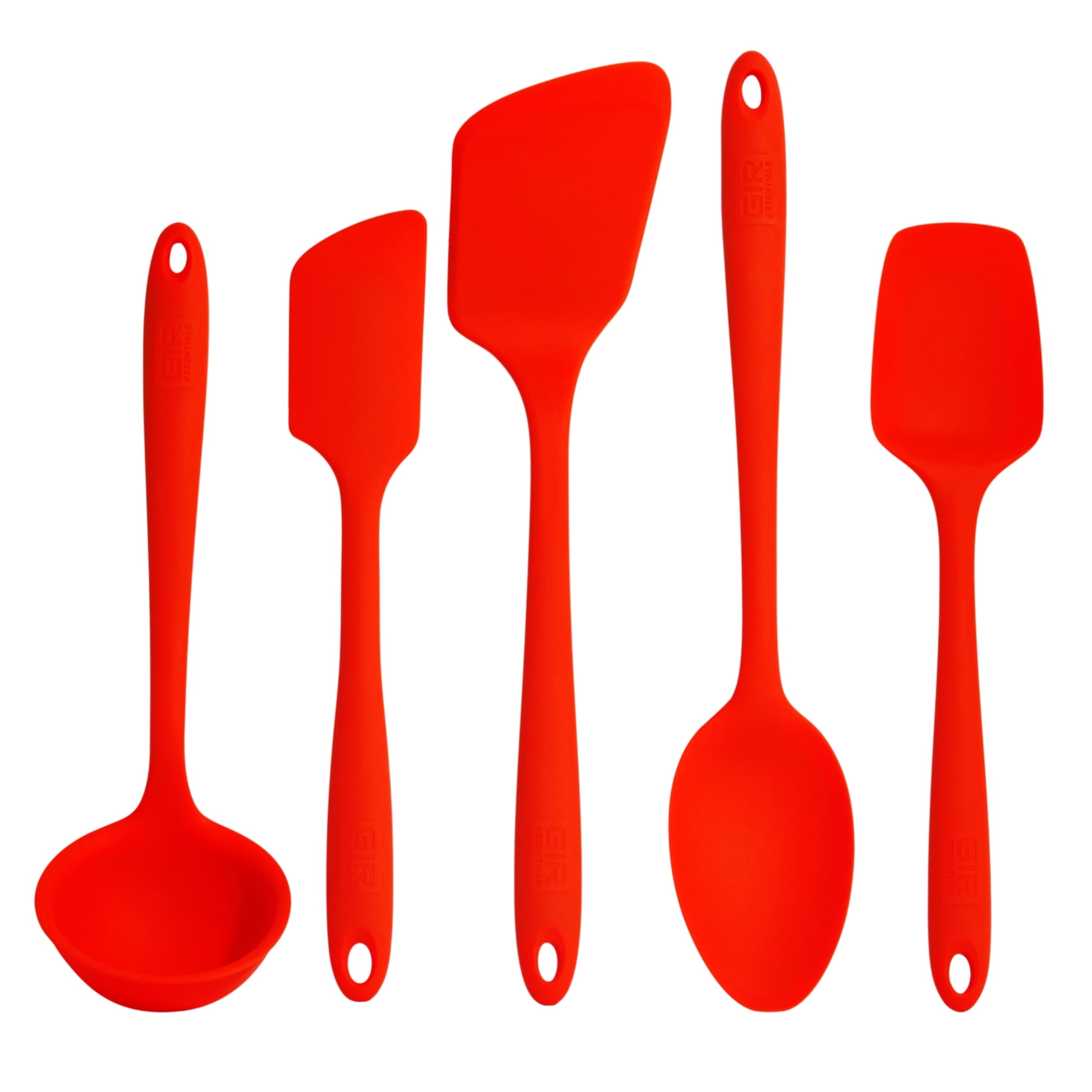 GIR Get It Right 5 Piece Essentials Silicone Cooking Utensils Set Nonstick Heat Resistant Kitchen Utensils for Cooking and Baking, Fire Red