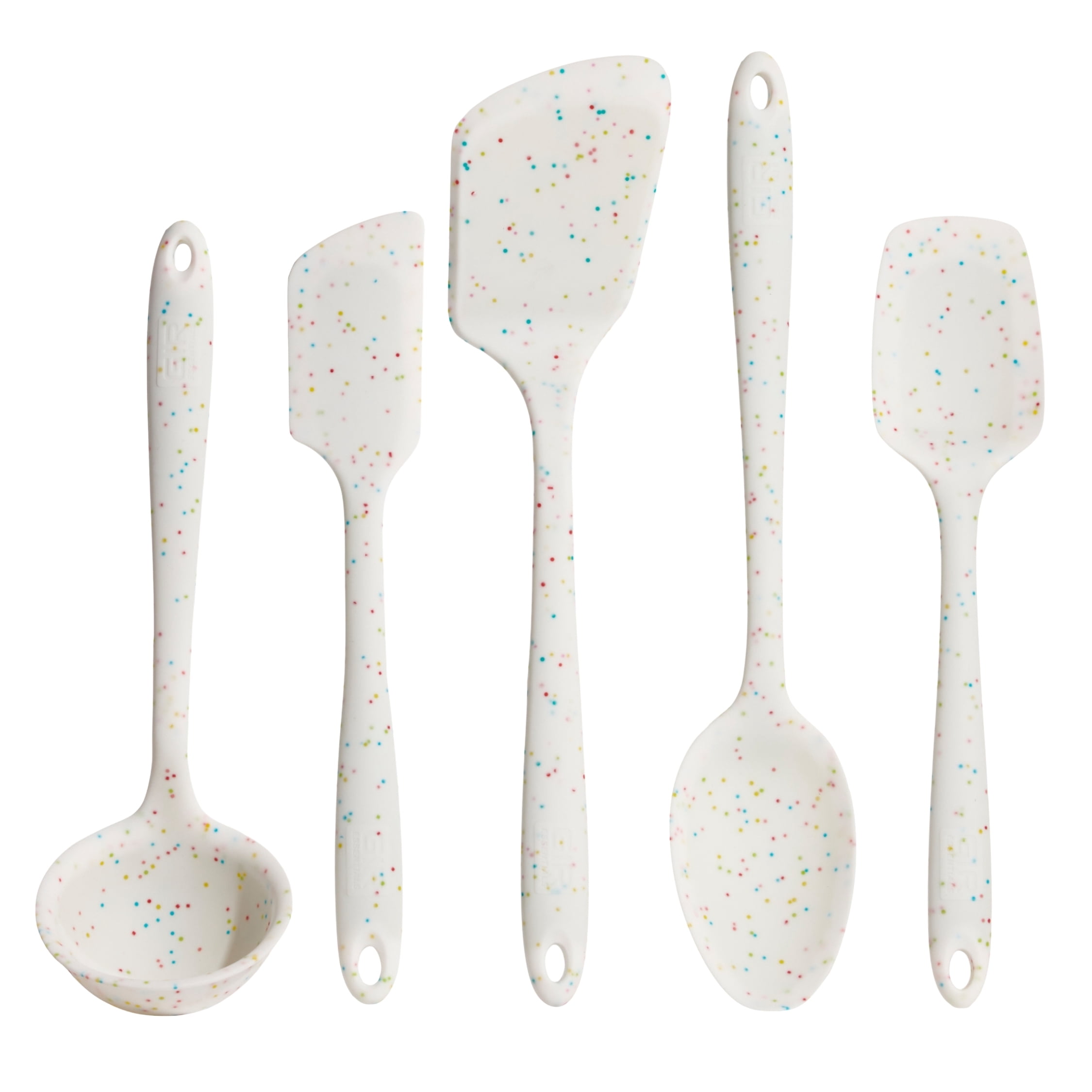 GIR Get It Right 5 Piece Essentials Silicone Cooking Utensils Set Nonstick Heat Resistant Kitchen Utensils for Cooking and Baking, Party Confetti